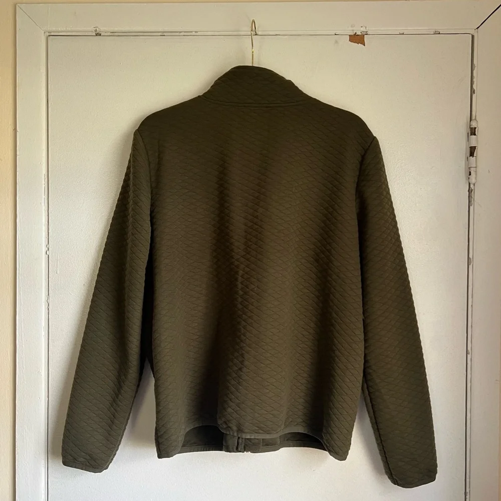 Jones New York Olive Quilted Jacket with Faux Leather Pockets Size Large Classic